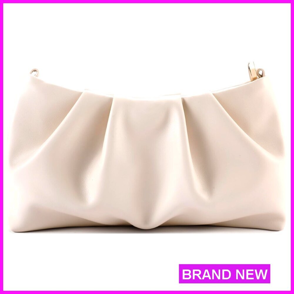 Pleated Evening Clutch Handbag with Detachable Chain and Shoulder Strap